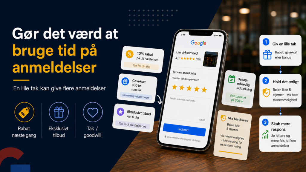 hvordan rabat, gavekort og små takkegaver kan motivere kunder til at skrive anmeldelser og hjælpe virksomheder med at få flere Google-anmeldelser.